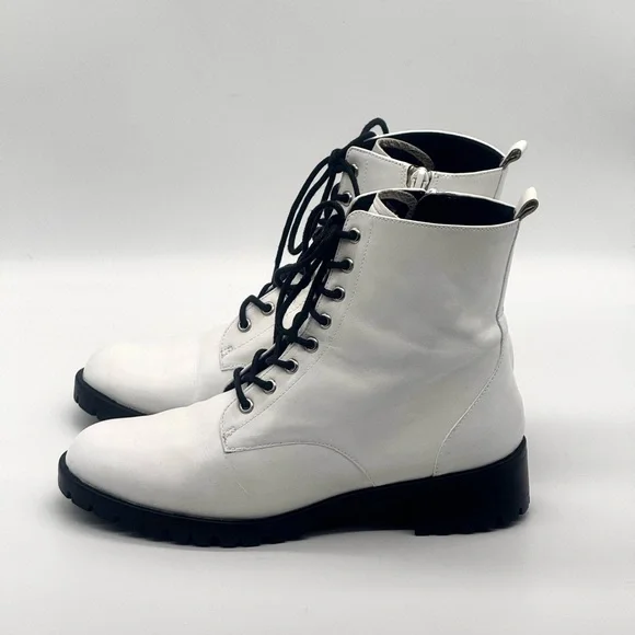BP. Nordstrom Taylor-Lea White Leather Lace Up Combat Boots. - Picture 3 of 5